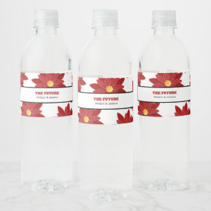 Rótulo De Garrafa De Vinho Floral Vermelho e Dourado Geométrico
