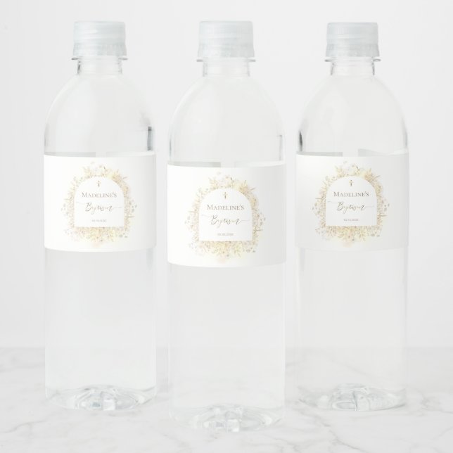 Rótulo De Garrafa De Vinho flores amarelas brancas Batismo (Garrafas)
