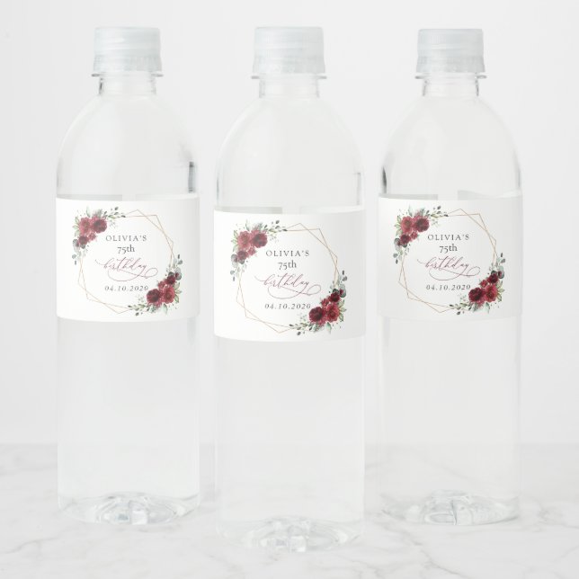 Rótulo De Garrafa De Vinho Flores Borgonha, Flores Vermelhas, Boho, Aniversár (Garrafas)
