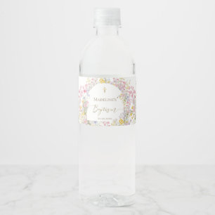 Rótulo De Garrafa De Vinho flores de prado em aquarela Batismo