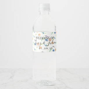 Rótulo De Garrafa De Vinho Flores Pintadas à Aquarela para Casamento de Flore