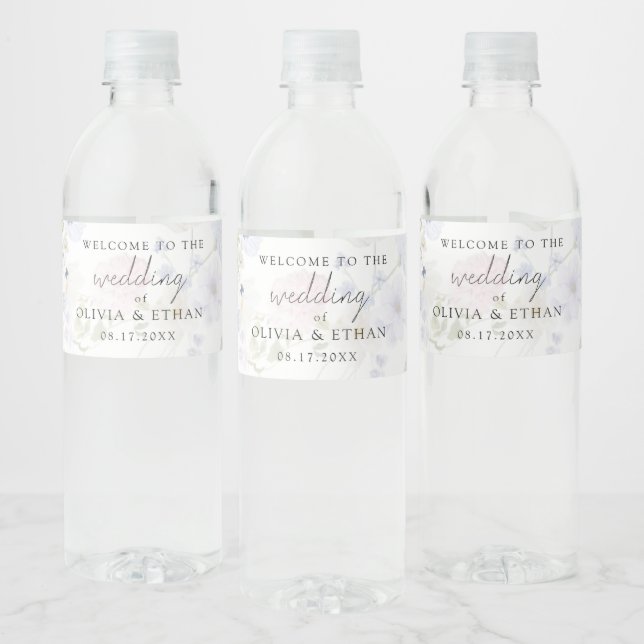 Rótulo De Garrafa De Vinho Flores Silvestres de Primavera Casamento Rosa Roxo (Garrafas)