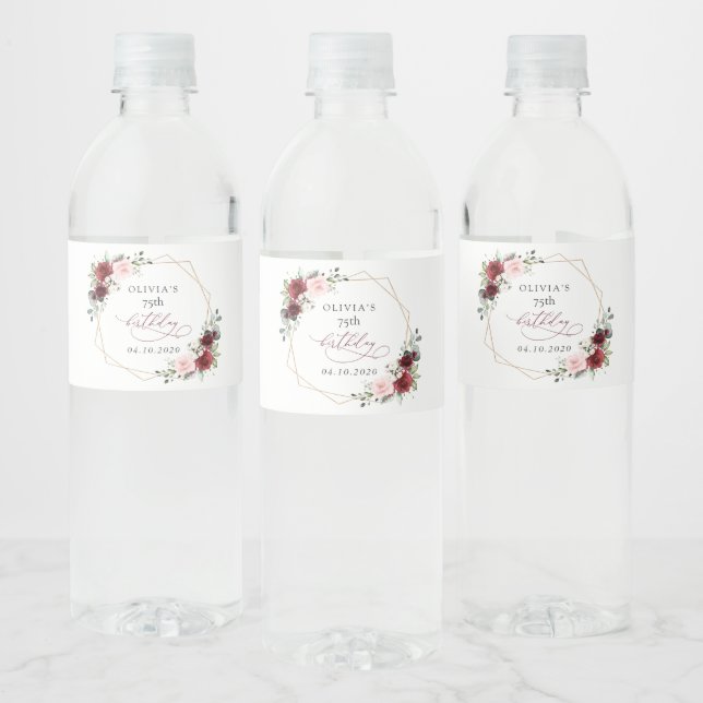 Rótulo De Garrafa De Vinho Flores Vermelhas Borgonha, Flores Rosadas, Anivers (Garrafas)