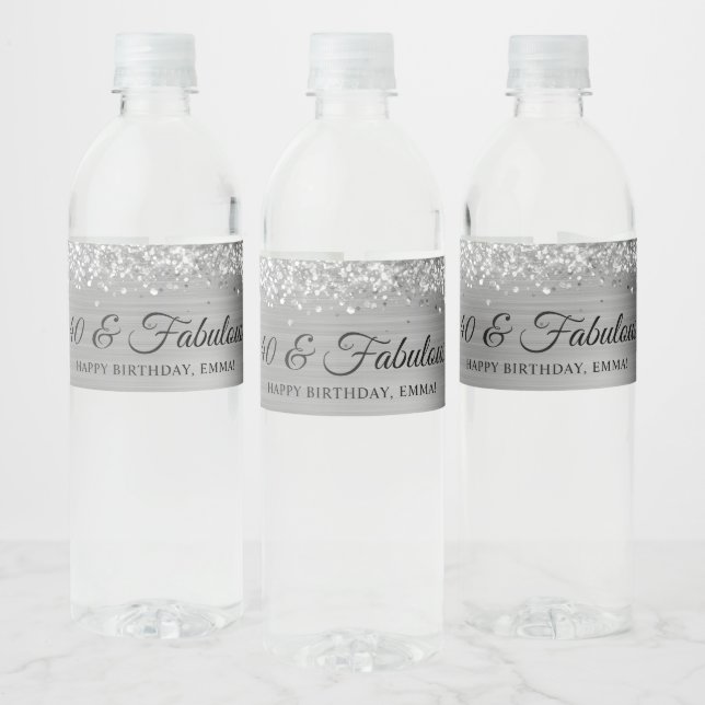 Rótulo De Garrafa De Vinho Folha de Cinzas de Silvery Glittery 40 e Fabulosa (Garrafas)