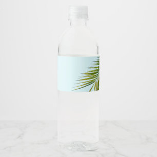 Rótulo De Garrafa De Vinho Folha de Palmeira Verde Tropical em Azul Claro