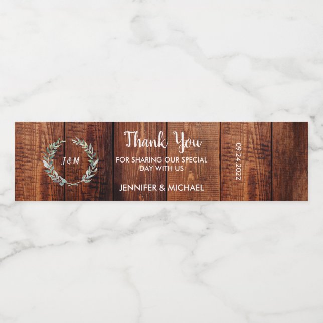 Rótulo De Garrafa De Vinho Folhas russas sobre monograma de madeira obrigado  (Rótulo Único)