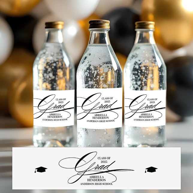 Rótulo De Garrafa De Vinho Formando de Caligrafia Elegante (Elegant Typography Graduation Water Bottle Labels)
