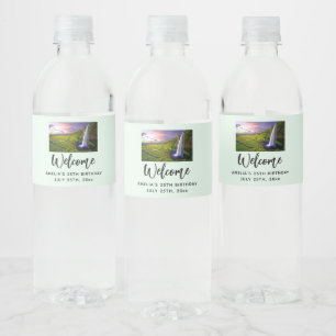 Rótulo De Garrafa De Vinho Foto de Aniversário da Cachoeira Islandesa Verde N