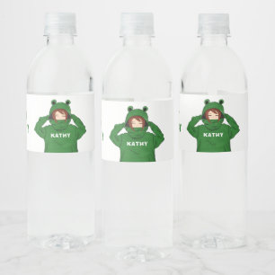 Rótulo De Garrafa De Vinho Garota bonita com Sapo verde e um aniversário de d