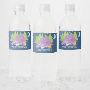 Rótulo De Garrafa De Vinho Garotas Glamping aniversário de acampamento roxo