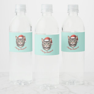 Rótulo De Garrafa De Vinho Gato de Natal Fofo Personalizado com Chapéu de Pap