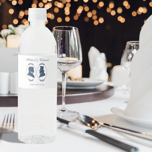 Rótulo De Garrafa De Vinho Gay Grooms Regency Rosas azuis (Criador carregado)