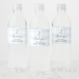 Rótulo De Garrafa De Vinho Gingham Azul Coelho Favor Garrafa Água Garrafa Águ