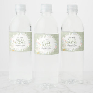 Rótulo De Garrafa De Vinho Gingham Floral do Ganso Bobo Verde