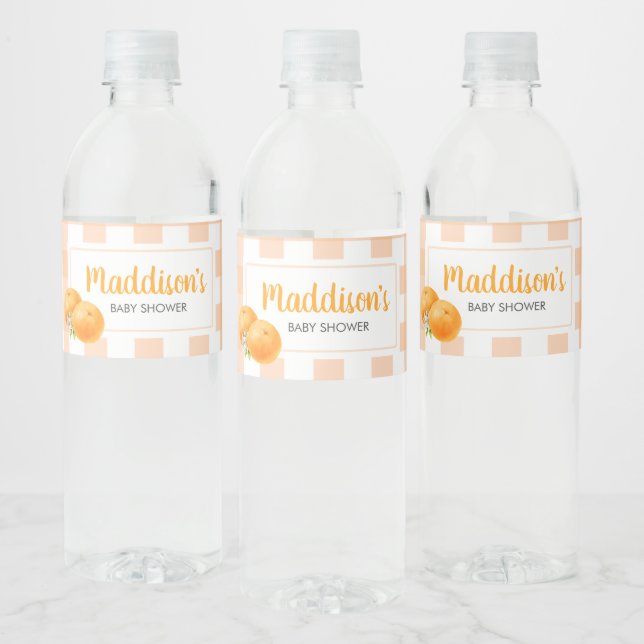 Rótulo De Garrafa De Vinho Gingham Orange Baby Shower (Garrafas)