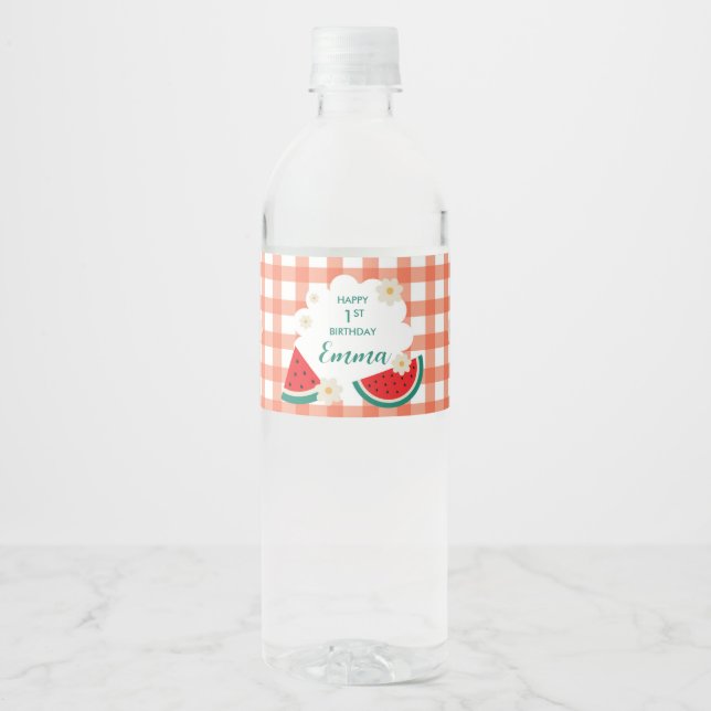 Rótulo De Garrafa De Vinho Gingham Watermelon Bottle (Frente)