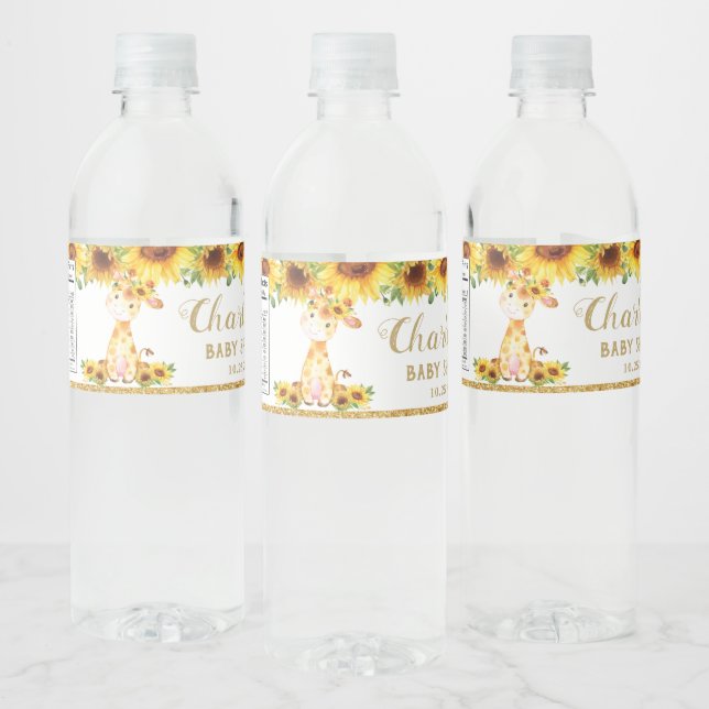 Rótulo De Garrafa De Vinho Girafa Sunflower Giraffe Chá de fraldas Favor (Garrafas)