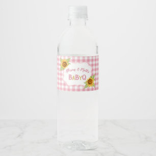Rótulo De Garrafa De Vinho Girassóis Country Rosa Xadrez Gingham Bebê Q Churr