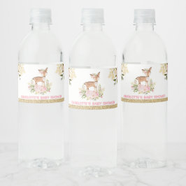 Rótulo De Garrafa De Vinho Girly Woodland Deer Chá de fraldas Floral Rosa Fav