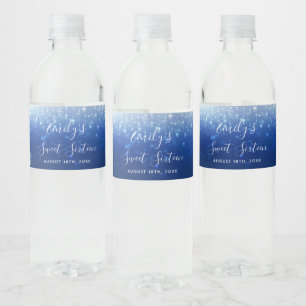 Rótulo De Garrafa De Vinho Glam Marinho Blue Sweet 16