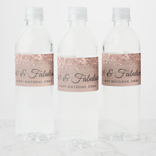 Rótulo De Garrafa De Vinho Glittery Rose Gold Foil 40 & Fabuloso