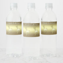 Golden Reindeer Snowy Water Bottle Label