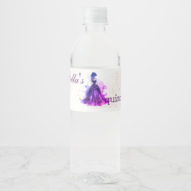 Rótulo De Garrafa De Vinho Gótica Glam Quince vestido roxo (Frente)