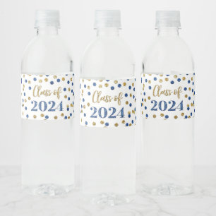 Rótulo De Garrafa De Vinho Graduação de Confetti com Glitter Dourado Azul