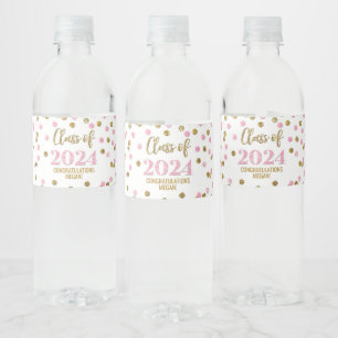 Rótulo De Garrafa De Vinho Graduação de Confetti Glitter Dourado Rosa