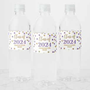 Rótulo De Garrafa De Vinho Graduação de Confetti Glitter Dourado Roxo