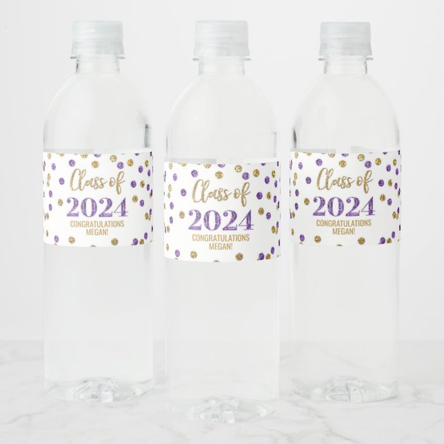 Rótulo De Garrafa De Vinho Graduação de Confetti Glitter Dourado Roxo (Garrafas)