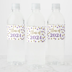 Rótulo De Garrafa De Vinho Graduação de Confetti Glitter Dourado Roxo
