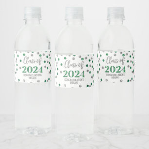 Rótulo De Garrafa De Vinho Graduação de Confetti Glitter Silver Verde