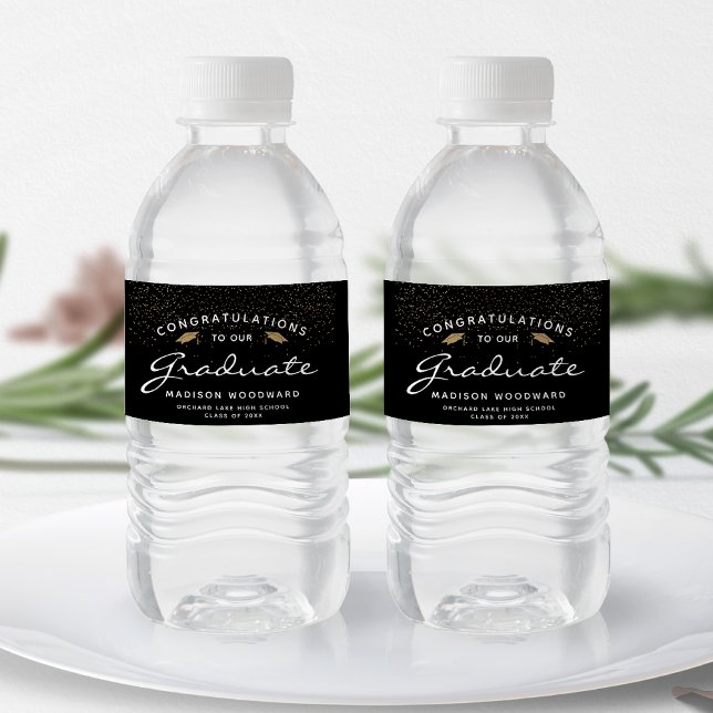 Rótulo De Garrafa De Vinho Graduação Dourada de Bonés de Script Branco Preto (Criador carregado)