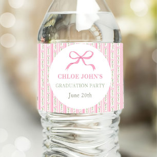 Rótulo De Garrafa De Vinho Graduação Floral com Laço Rosa