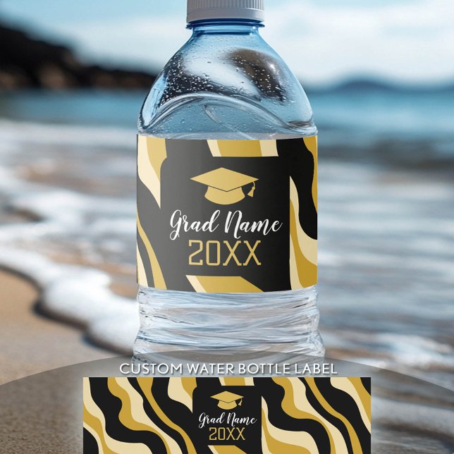 Rótulo De Garrafa De Vinho Graduação Moderna com Padrão Funky e Nome (Custom Graduation Water Bottle Label)
