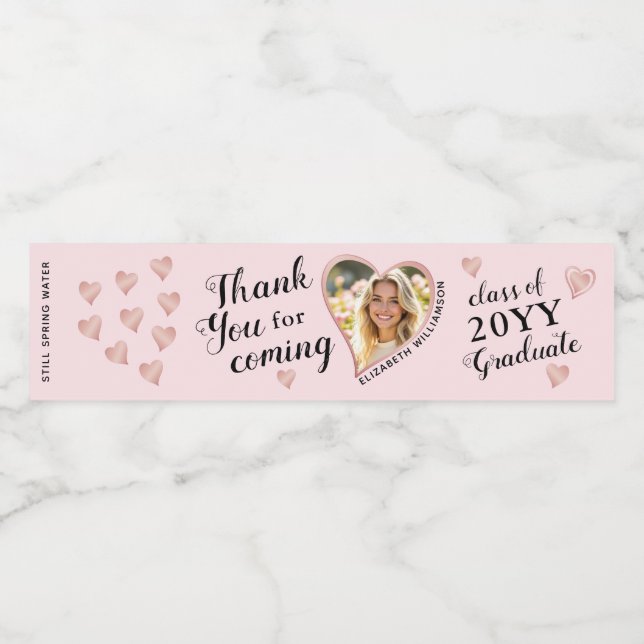 Rótulo De Garrafa De Vinho Graduação Personalizada De Foto Rosa Classe 2025 O (Rótulo Único)