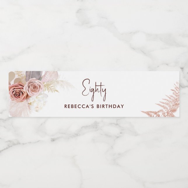 Rótulo De Garrafa De Vinho Grama de pampas de Festa de aniversário Floral (Rótulo Único)