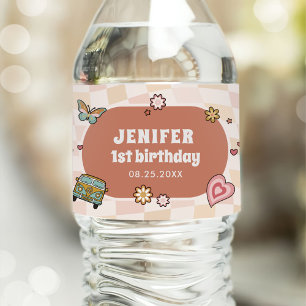 Rótulo De Garrafa De Vinho Groovy Daisy Retro Party