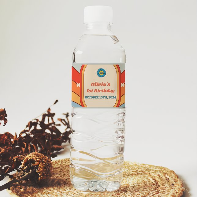 Rótulo De Garrafa De Vinho Groovy Retro Festa de aniversário Arco-íris (Criador carregado)