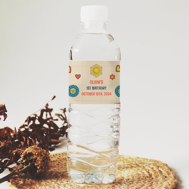 Rótulo De Garrafa De Vinho Groovy Retro Festa de aniversário Obrigado (Criador carregado)