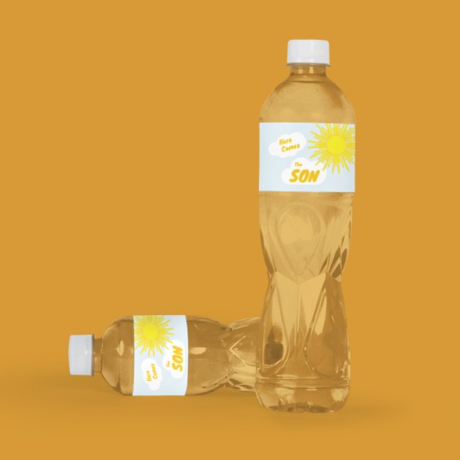 Rótulo De Garrafa De Vinho Here Comes The Son Boy Baby Shower (Criador carregado)