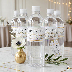 Rótulo De Garrafa De Vinho Hidrata Marrom Carrara & Dourado Elegante de Casam