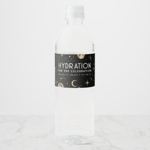 Rótulo De Garrafa De Vinho Hidratação para a Celebração - Preto Celestial
