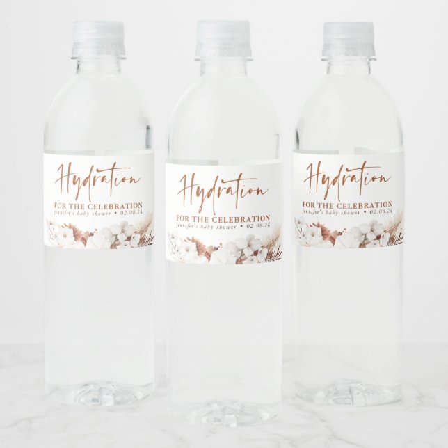 Rótulo De Garrafa De Vinho Hidratação para a Celebração - Terracotta Floral (Garrafas)