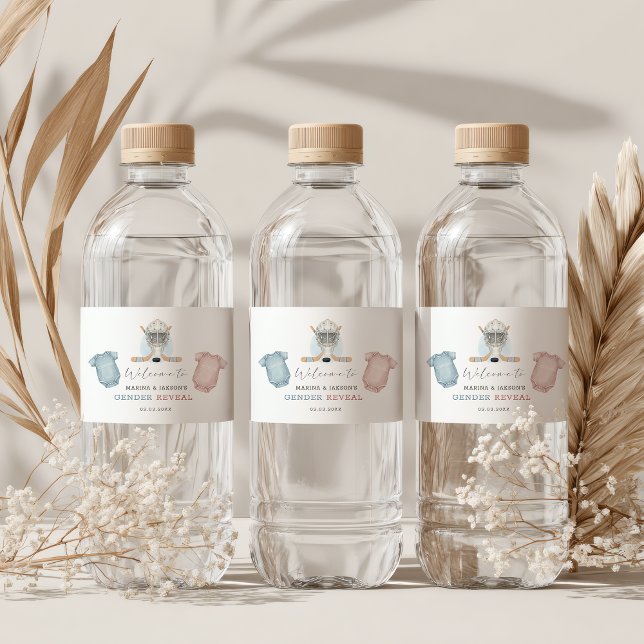 Rótulo De Garrafa De Vinho Hockey baby shower, ice hockey gender reveal (ice hockey gender reveal water bottle labels
)