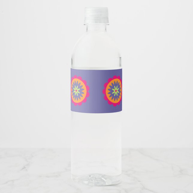 Rótulo De Garrafa De Vinho ilustração das formas florais laranja e rosa (Frente)