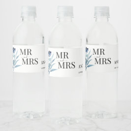 Rótulo De Garrafa De Vinho Ilustração de Aquarela Rústica Buquê Floral Azul