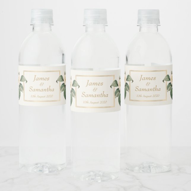 Rótulo De Garrafa De Vinho Ilustração Simples do Floral Branco | Casamento (Garrafas)