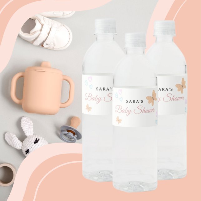 Rótulo De Garrafa De Vinho It's a Girl Cute handdraw butterflies Baby Shower  (It's a Girl Cute handdrawn school watercolor Baby Shower Cartoon Water Bottle Label (8" x 2.125")
Fo)